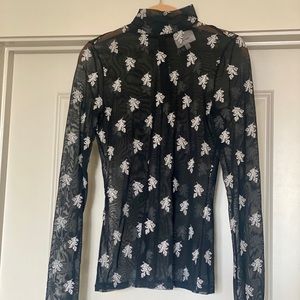cinq a’ sept Mesh Mock Neck Top